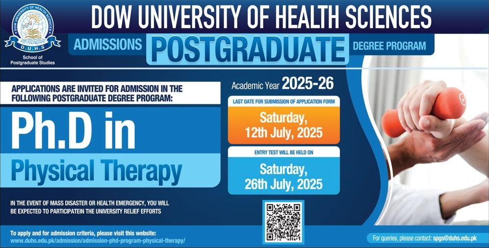 Ph.D in Physical Therapy Admission Open in Dow University of Health Sciences
